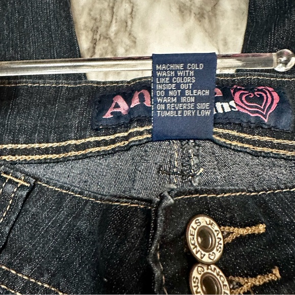 Angel Womens Sz 16 Dark Wash Flip Cuff Denim Blue Jean Capri Rockabilly Sock Hop - Picture 8 of 9